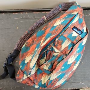 Kavu rope sling bag - orange blue and cream feathers